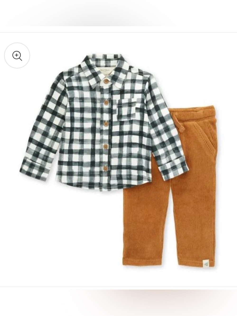 Worn Once Burt’s Bees Baby Gingham Shirt & Ribbed Pant Set, 3-6m